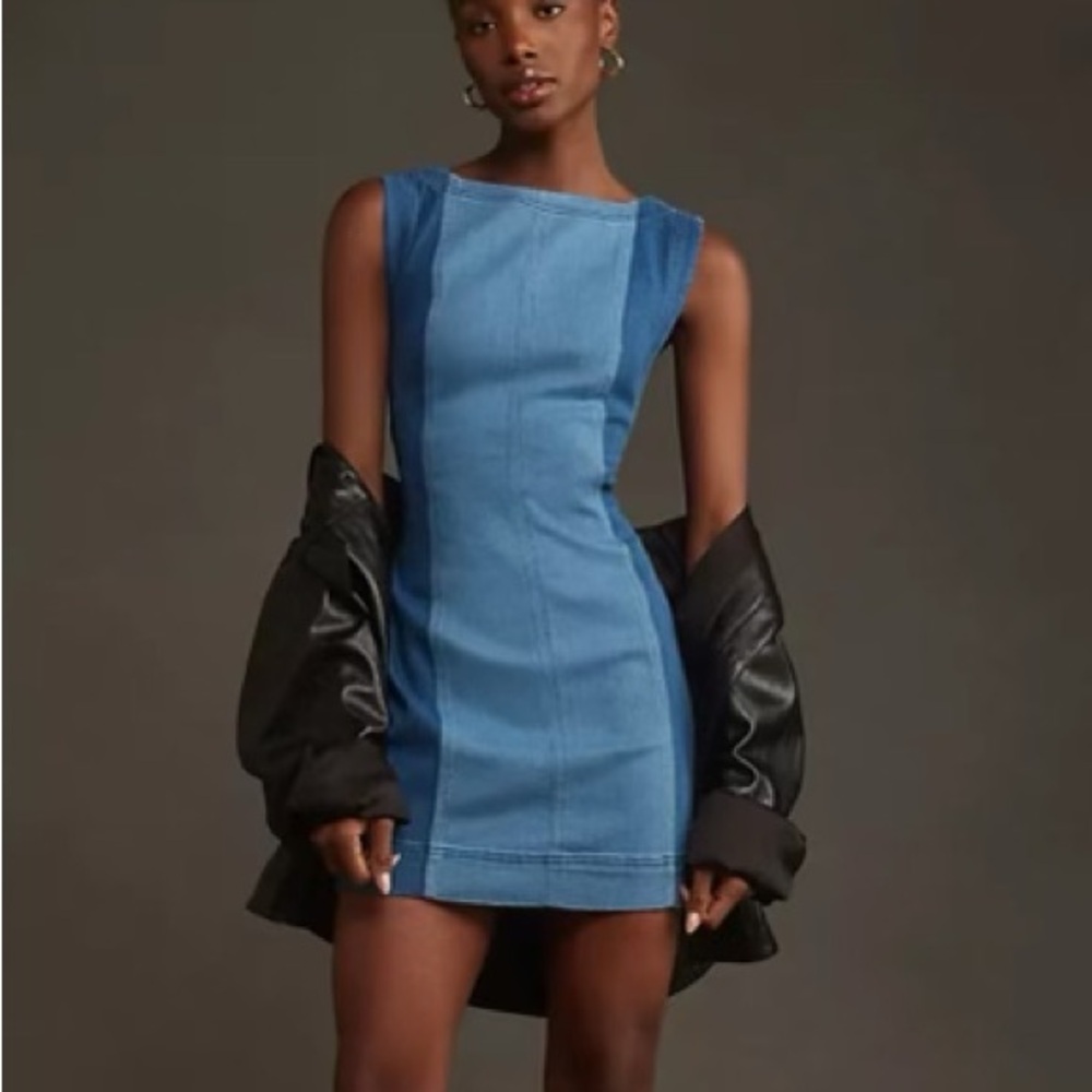 Pilcro Blue Two-Tone Denim Mini Dress
